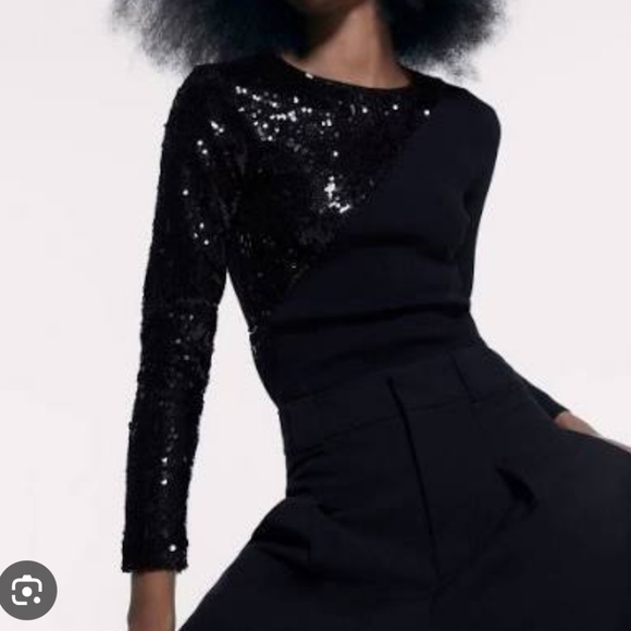 ZARA | Sequined Sweater Top Black Sz S - Picture 2 of 5